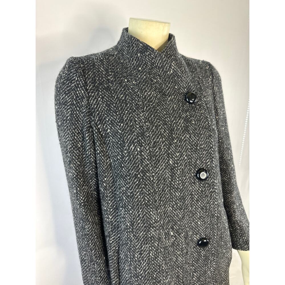 Larry Levine 90s Herringbone Wool Coat Petite Black Cream USA Made Small petite - Picture 13 of 13